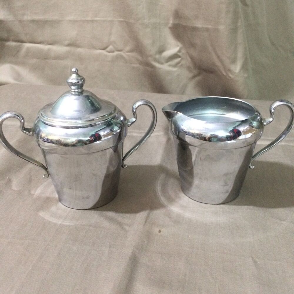 Vintage Chromium Sugar Creamer Set Silver Mfg Corp Art Deco Style Serving